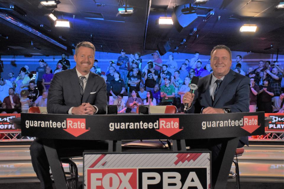 FOX broadcasters Rob Stone (left) and Randy Pedersen (right) called the finals match between Kyle Troup and Tommy Jones on Sunday.