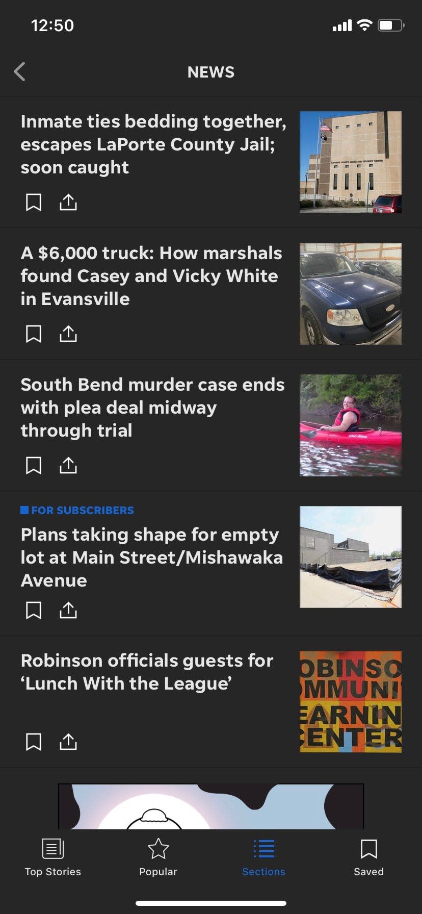 The South Bend Tribune mobile app on Friday morning.