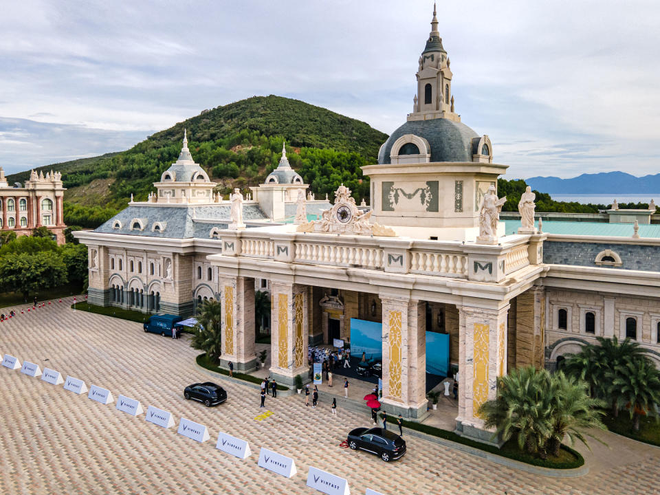 New VinFast EV VF8 cars are test driven by selected guests in Vinpearl Nha Trang, a leisure island by VinGroup in Nha Trang, Vietnam.<span class="copyright">Linh Pham for TIME</span>