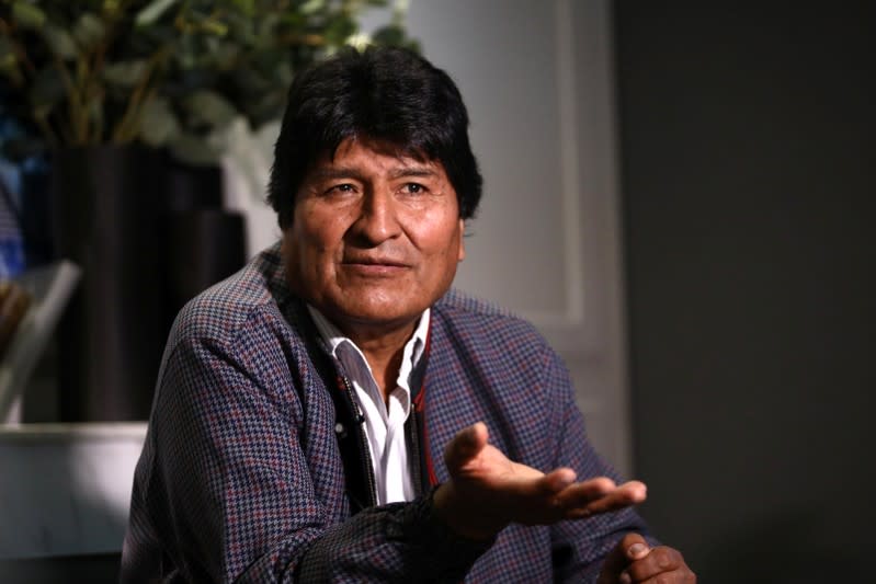 Former Bolivian President Evo Morales attends an interview with Reuters in Mexico City