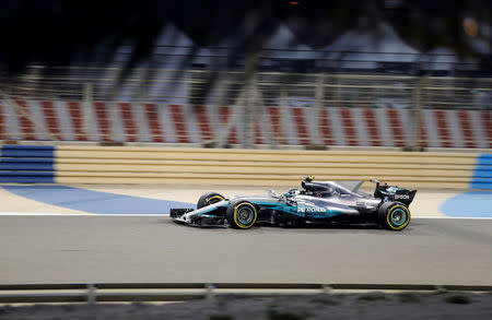 Formula One - F1 - Bahrain Grand Prix - Sakhir, Bahrain - 15/04/17 - Mercedes Formula One driver Valtteri Bottas of Finland drives during the qualifying session. REUTERS/Hamad I Mohammed