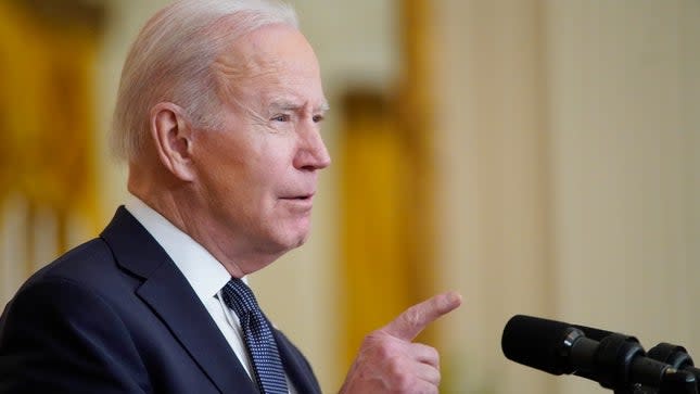 President Joe Biden speaks about Ukraine in the East Room of the White House