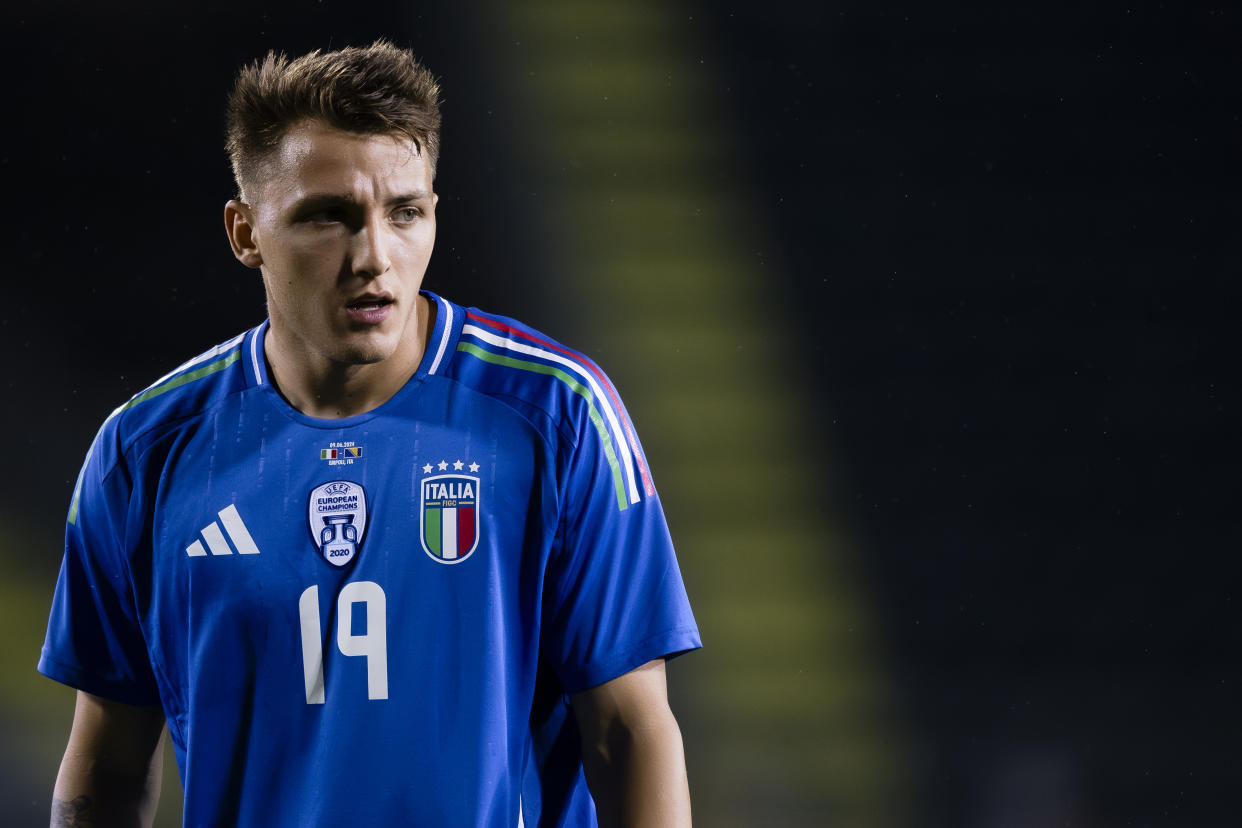 Mateo Retegui en el amistoso entre Italia y Bosnia. (Nicolò Campo/LightRocket via Getty Images)