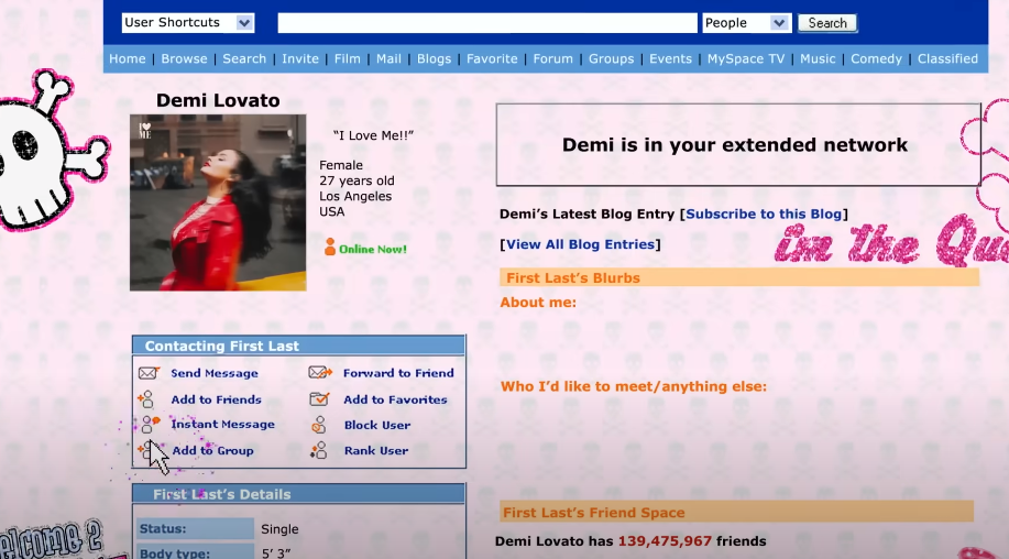 demi's myspace space