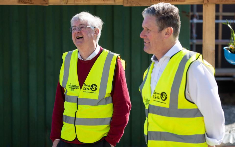 Sir Keir Starmer joins Mark Drakeford on the campaign trail, ahead of the Welsh parliament elections on May 6 - Getty