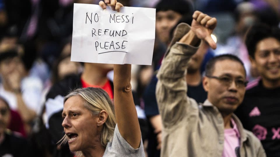 Messi's no-show sparks an outcry in Hong Kong on February 4, 2024. - Louise Delmotte/AP