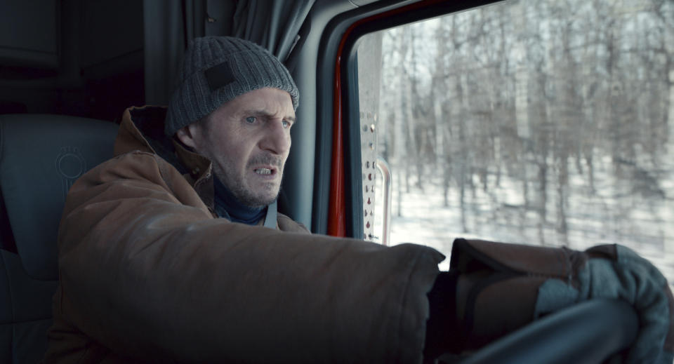 This image released by Netflix shows Liam Neeson in a scene from "The Ice Road." (Netflix via AP)