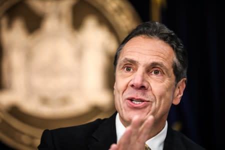 New York Governor Andrew Cuomo speaks during a news conference about Amazon's headquarters expansion to Long Island City in the Queens borough of New York City