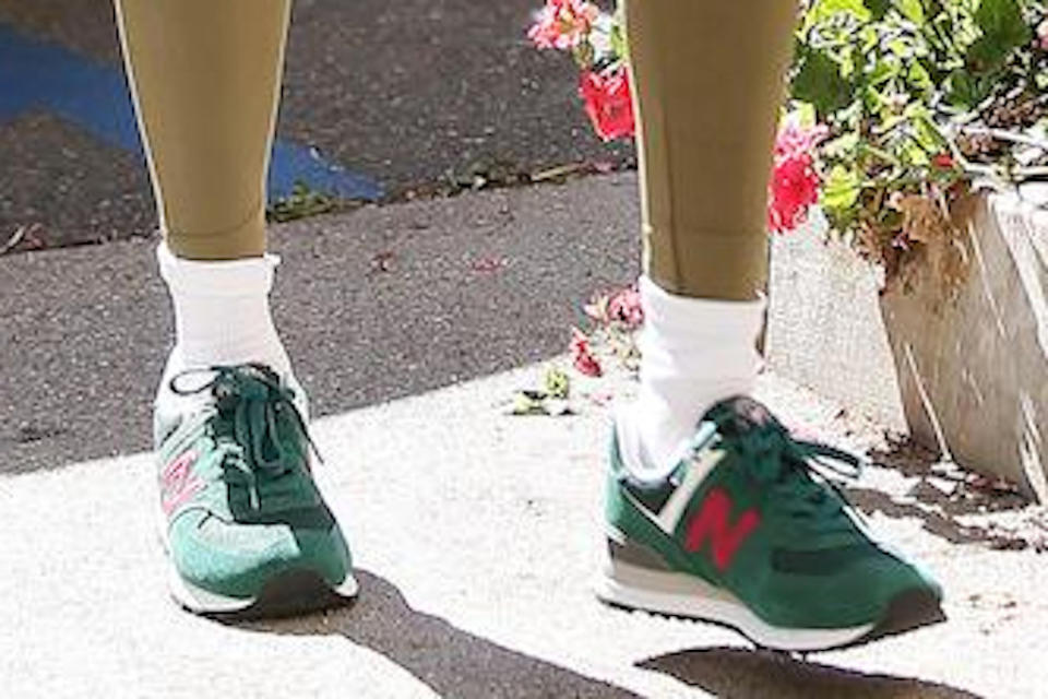 A closer look at Bieber’s green New Balance sneakers. - Credit: MEGA