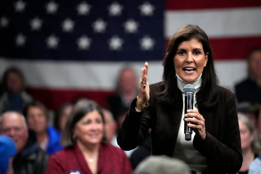 Republican presidential candidate former U.N. Ambassador Nikki Haley speaks at a town hall campaign event, Tuesday, Dec. 12, 2023, in Manchester, N.H. (AP Photo/Robert F. Bukaty)