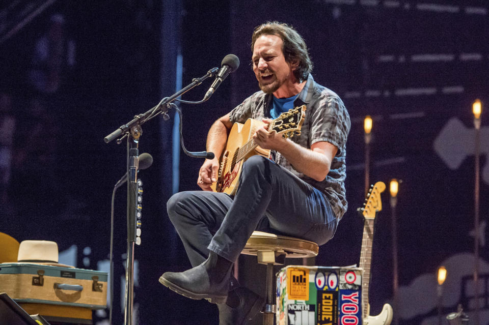 FILE - Eddie Vedder performs at the Pilgrimage Music and Cultural Festival on Sept. 24, 2017, in Franklin, Tenn. Vedder turns 56 on Dec. 23. (Photo by Amy Harris/Invision/AP, File)