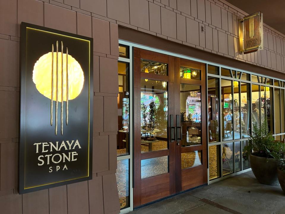 The exterior of a building with a sign that reads, "Tenaya Stone Spa."