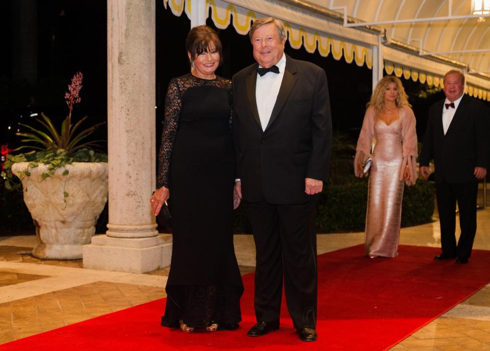 Viktor and Amalija Knavs, the parents of first lady Melania Trump, arrive for a New Year's Eve gala with President Donald Trump at the Mar-a-Lago club on Dec. 31, 2017.