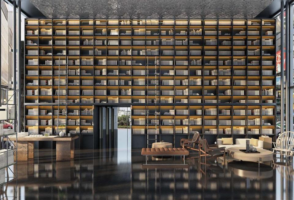 為了營造「亞洲新灣區的文化客廳」的空間主題，旅客會從1樓的書牆進入到位於25樓的飯店大廳。（承億酒店集團提供）