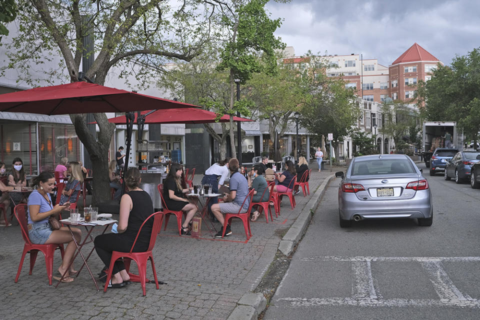 Diners at a restaurant in Montclair, N.J., enjoy eating their meals outside, with indoor dining banned due to coronavirus.