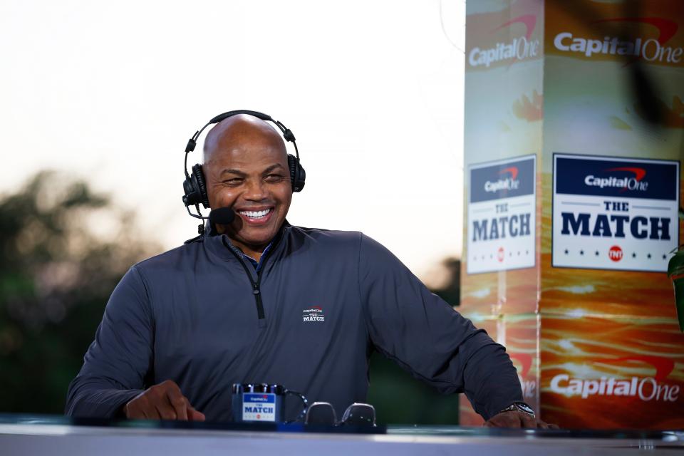 WEST PALM BEACH, FLORIDA - FEBRUARY 26: Commentator Charles Barkley looks on during Capital One's The Match IX at The Park West Palm on February 26, 2024 in West Palm Beach, Florida. (Photo by Cliff Hawkins/Getty Images for The Match) ORG XMIT: 776057131 ORIG FILE ID: 2041599265