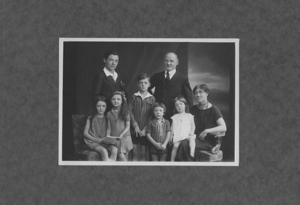 French protestant pastor Raymond Ducasse, right back, poses with his family, including his eldest son Robert, left back, in a photo believed to have been taken in 1928. Both Raymond and Robert, who was a French resistance fighter in World War II and executed by the Nazis in 1944, were honored in 1992 as “Righteous Among the Nations” by the Yad Vashem Holocaust Remembrance Center in Jerusalem for sheltering Jews from the Holocaust. The Tour de France on Tuesday July 23, 2019 passed by the spot where Raymond suffered a fatal bicycle accident in 1948 and the stage started and finished in Nimes, where Robert went to school. (AP Photo)