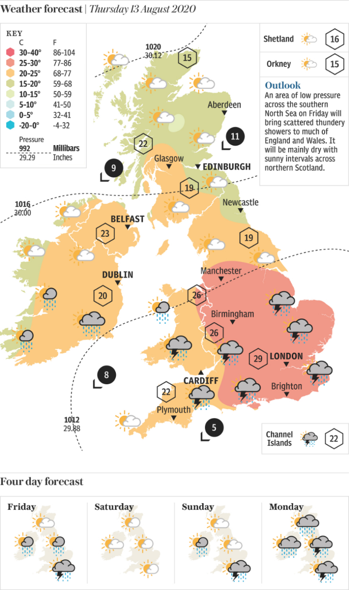 Weather forecast | Thursday 13 August 2020