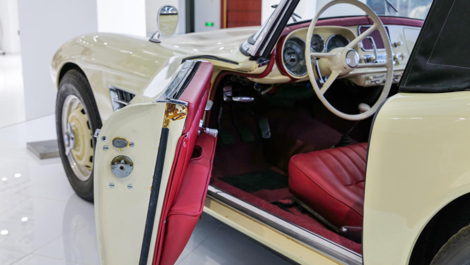 A look at the interior of a 1958 BMW 507 Roadster Series II.