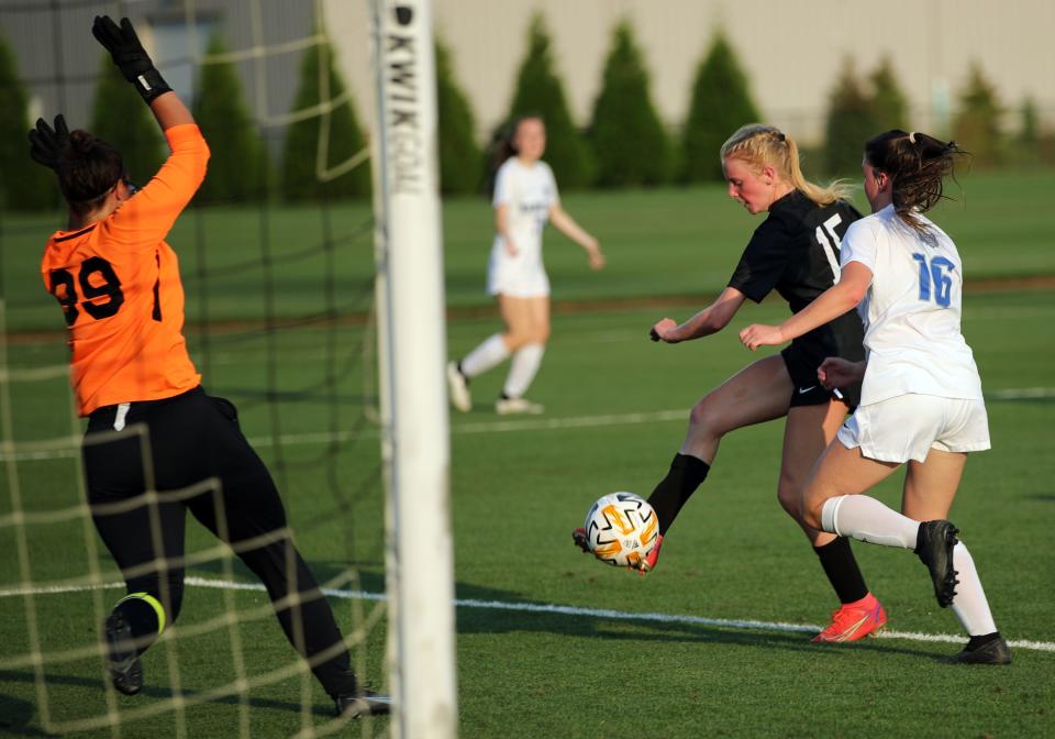 Ana Manning of Milford, scoring, is one of the top girls soccer players in the state of Ohio in 2022.