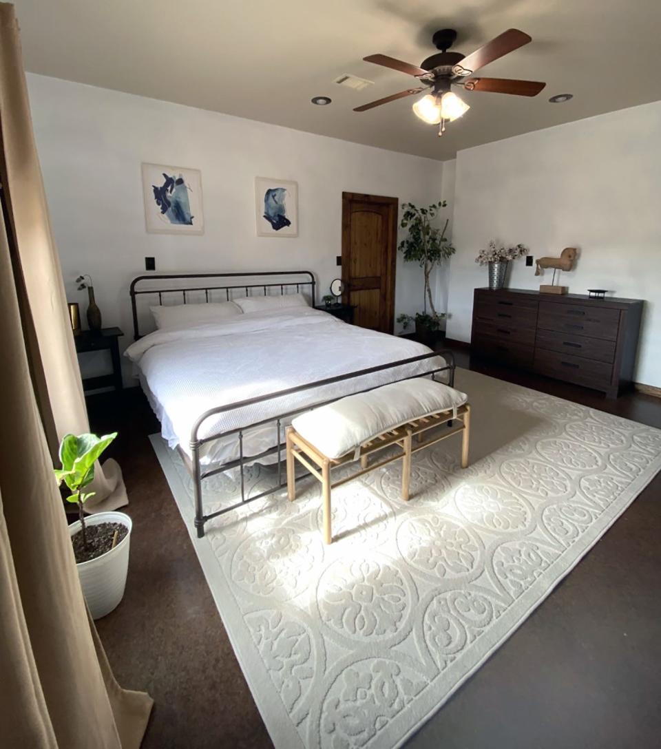 This view shows one of the bedrooms at James and Erika Felder's rustic accommodations outside Calera