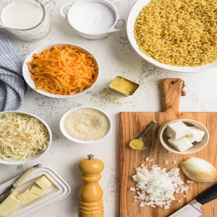 Macaroni and cheese ingredients.