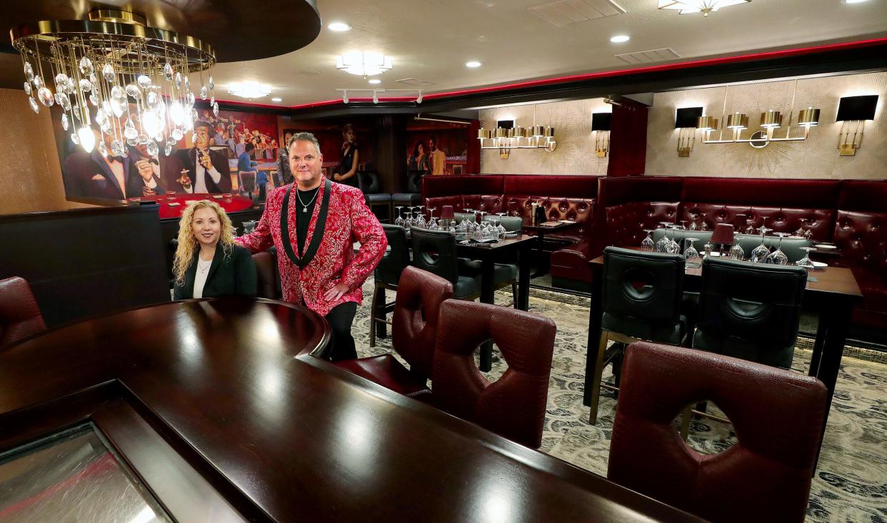 Co-owners Bethany and Dean Martin show the bar area of Lanning's Restaurant in Bath on Tuesday.