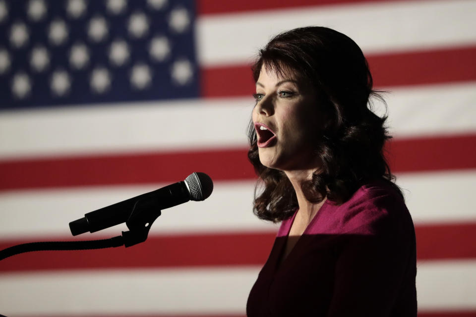 FILE - In this Nov.. 7, 2018 file photo, then Wisconsin Lt. Gov. Rebecca Kleefisch speaks at an election night event in Pewaukee, Wis. Republican Rebecca Kleefisch, who spent eight years as lieutenant governor under Scott Walker, has launched her campaign for governor Thursday, Sept. 9, 2021. (AP Photo/Morry Gash, File)