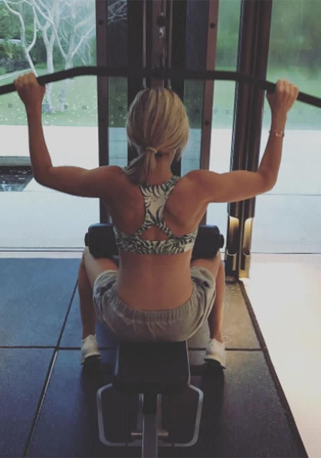Roxy hit the gym for a weights session. Source: Instagram