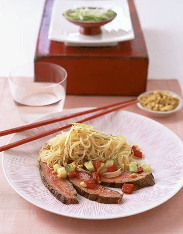 Grilled Flank Steak with Cucumber-Noodle Salad