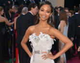 Actress Zoe Saldana arrives at the Oscars. (Credit: Getty)