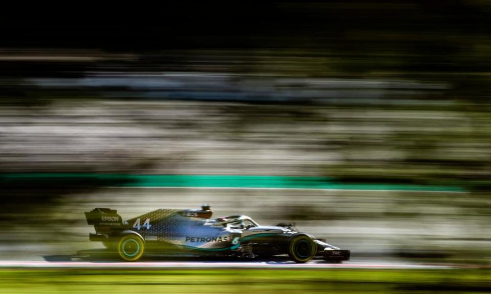 Lewis Hamilton in his Mercedes W11 during a testing session in February at the at Circuit de Barcelona.