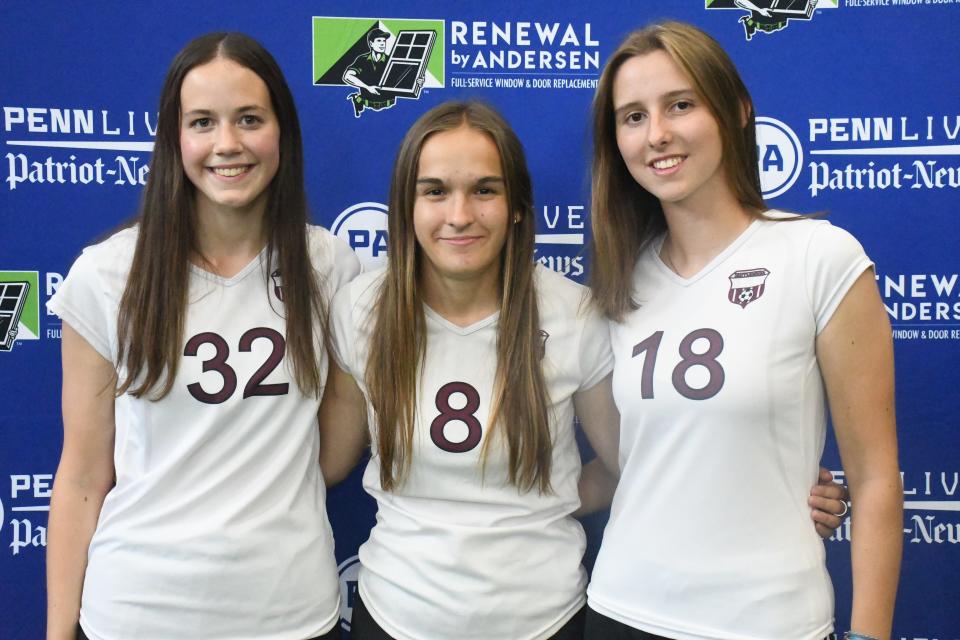 Sophie Bert, Grace Davis and Sara Cramer of Shippensburg girls soccer pose for a photo at Mid-Penn Media Day at Cumberland Valley High School on Thursday, August 3, 2023