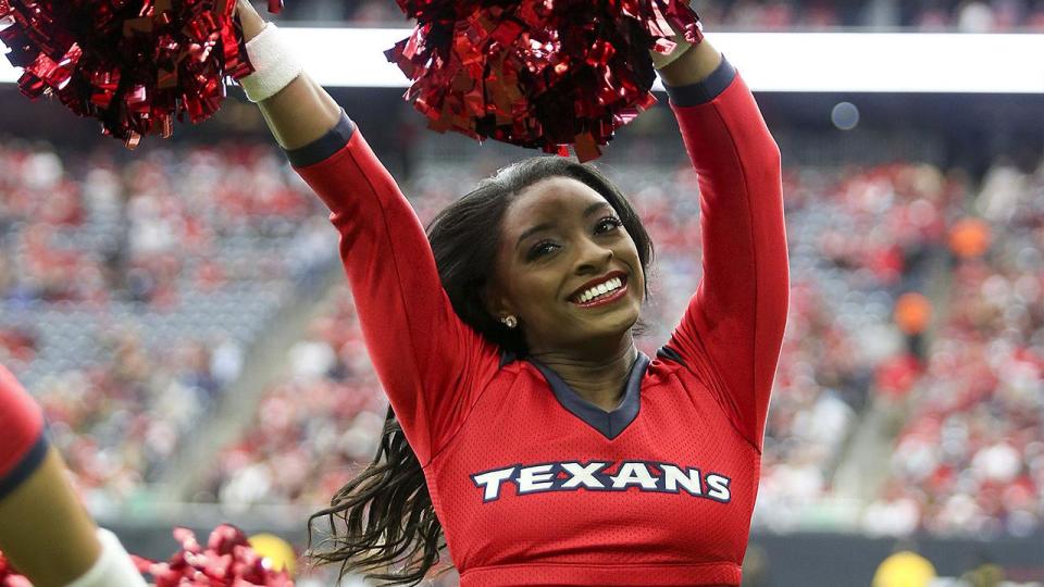 The Olympic gymnast strutted her stuff at NRG Stadium in Houston, Texas, on Sunday.