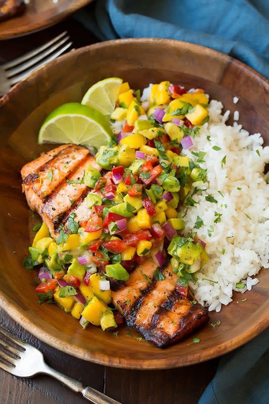 <p>Cooking Classy</p><p>This is a restaurant-quality meal that you can make and enjoy in the comfort of your own home. It’s packed with fresh, irresistible flavors that will leave you craving more!</p><p><strong>Get the recipe: <a href="https://www.cookingclassy.com/grilled-lime-salmon-avocado-mango-salsa-coconut-rice/" rel="nofollow noopener" target="_blank" data-ylk="slk:Grilled Lime Salmon with Mango Salsa and Coconut Rice;elm:context_link;itc:0;sec:content-canvas" class="link ">Grilled Lime Salmon with Mango Salsa and Coconut Rice</a></strong></p><p><strong>Related: <a href="https://parade.com/844995/kristamarshall/easy-rice-dishes-recipes/" rel="nofollow noopener" target="_blank" data-ylk="slk:75 Ridiculously Easy Rice Dishes;elm:context_link;itc:0;sec:content-canvas" class="link ">75 Ridiculously Easy Rice Dishes</a></strong></p>