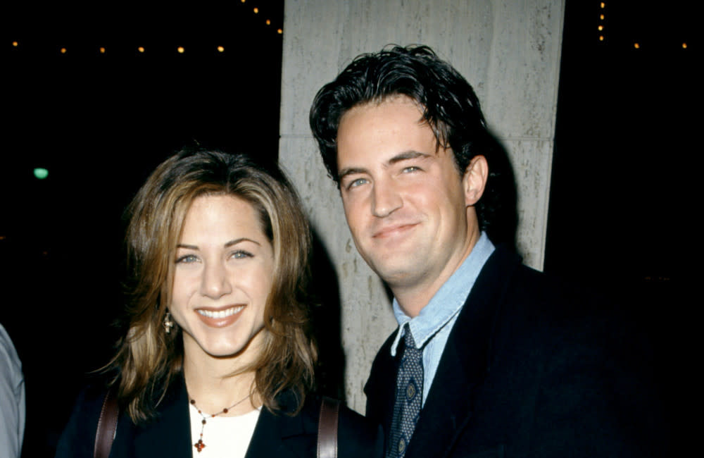 Matthew Perry and Jennifer Aniston - January 1995 - Cineplex Odeon Century Plaza Cinemas -CA - Getty