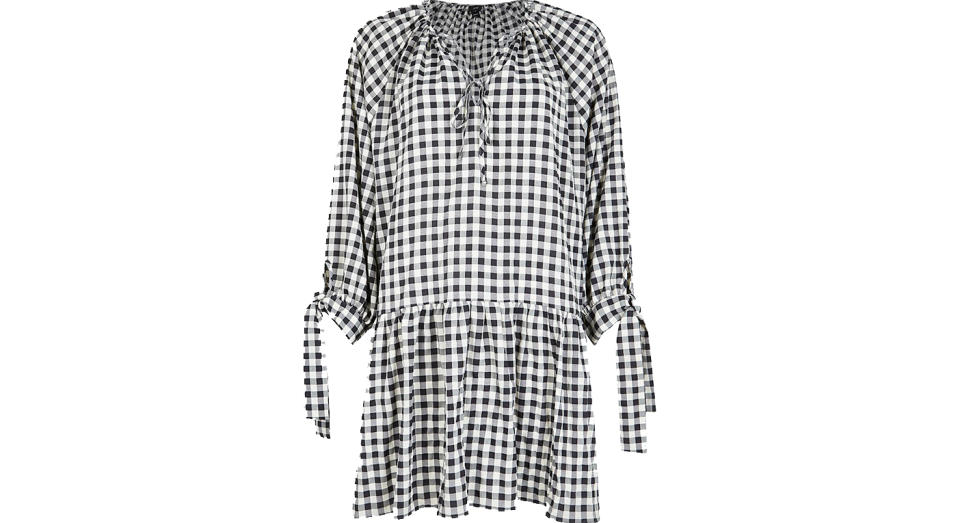 Gingham Tie Neck Smock Dress