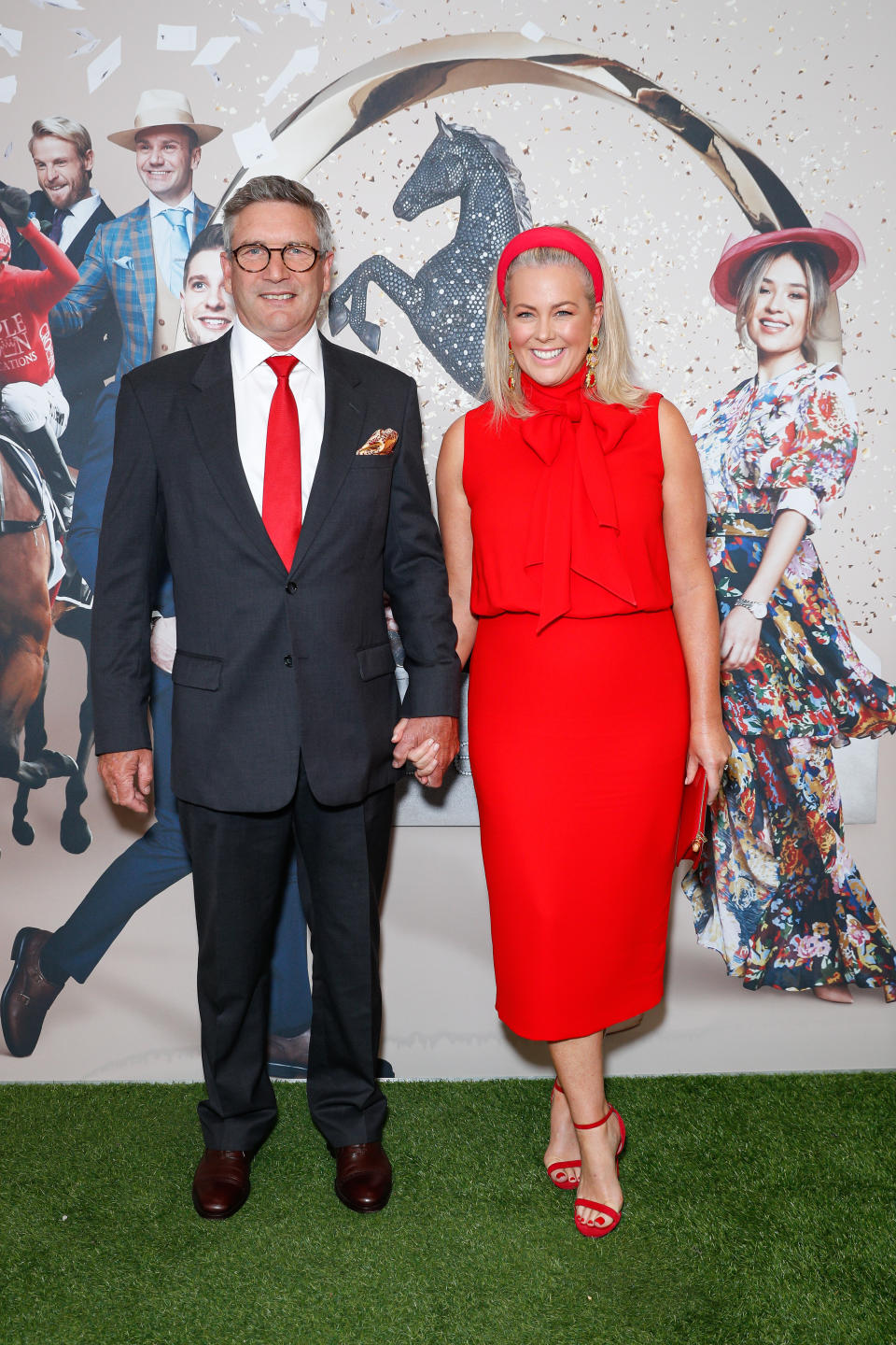 Samantha Armytage and Richard Lavender attend Golden Eagle Day at Rosehill Gardens on October 31, 2020 in Sydney, Australia. 