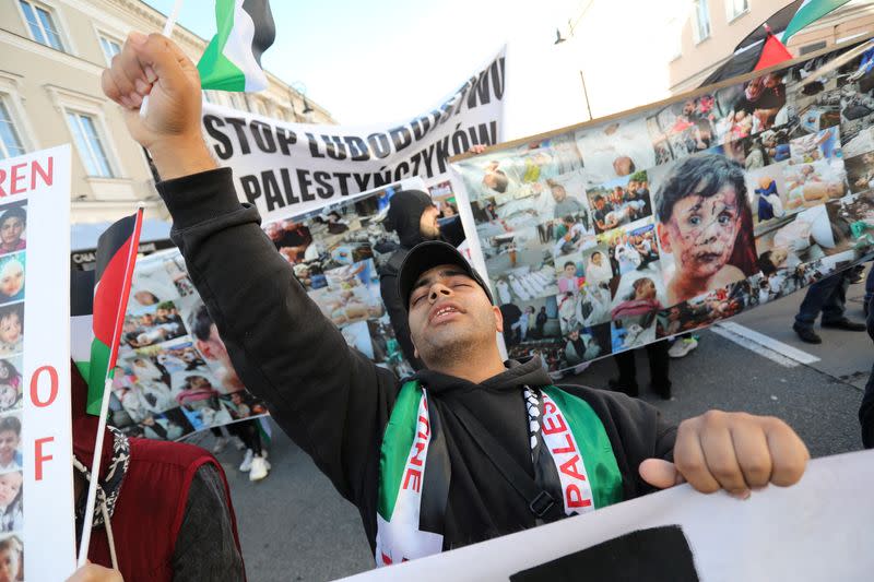 People take part in pro-Palestinian protest in Warsaw