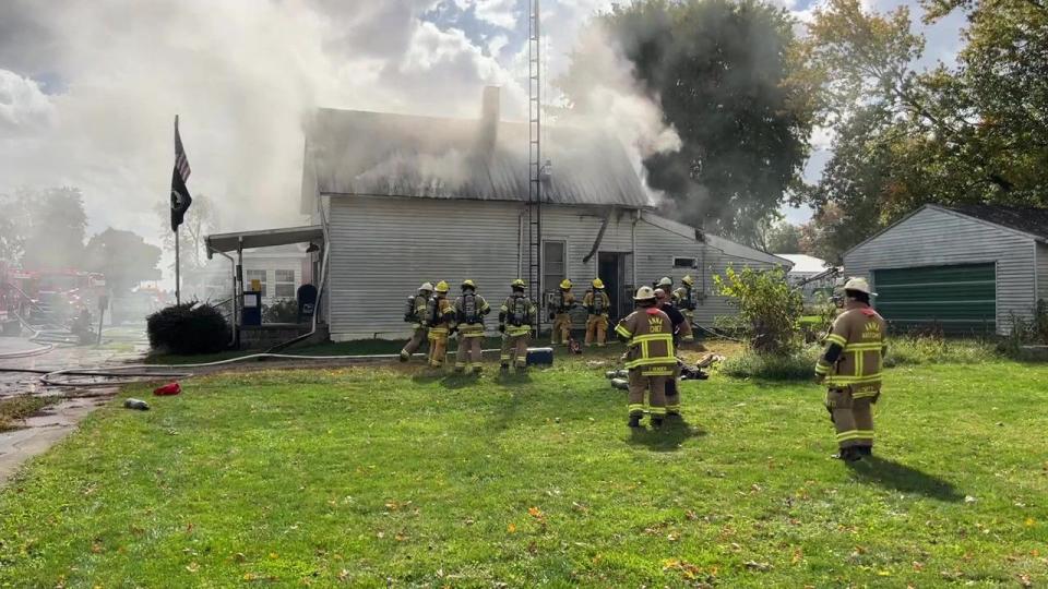 Fire departments from across Shelby County battled a fire at this post office in Pemberton Thursday. (Contributed Photo)