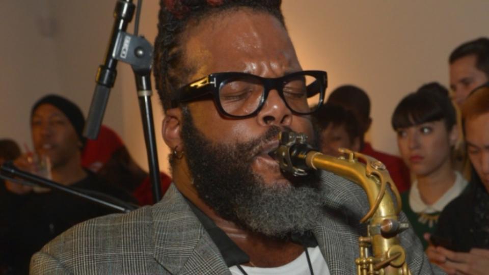 Casey Benjamin of the Robert Glasper Experiment plays saxophone with the band in “Play – A Visual Music Experience” in November 2013 at Sonos Studio in Los Angeles. (Photo: Michael Buckner/Getty Images for Sonos)