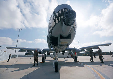 U.S. A-10 aircraft is seen, one of a squadron that has arrived to step up the fight against the Taliban, at the Kandahar air base, Afghanistan January 23, 2018. REUTERS/Omar Sobhani