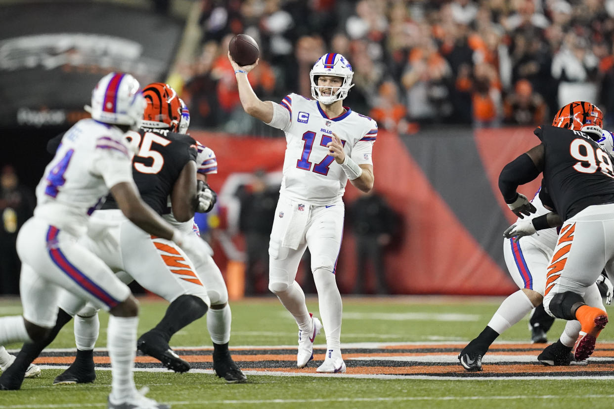 The NFL is still mulling what to do about Bills-Bengals after Damar Hamlin's cardiac emergency suspended play in the first quarter Monday night. (AP Photo/Joshua A. Bickel)