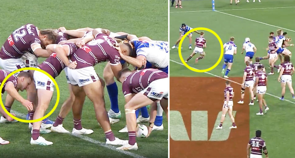 Daly Cherry-Evans, pictured here breaking from the scrum early.