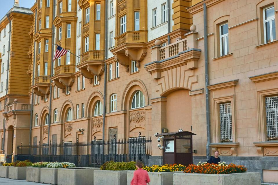 The Embassy of the United States of America and The US citizen center at Novinskiy Bulvar in Moscow, Russia