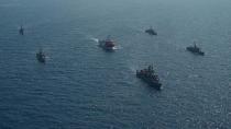 Turkish seismic research vessel Oruc Reis is escorted by Turkish Navy ships as it sets sail in the Mediterranean Sea