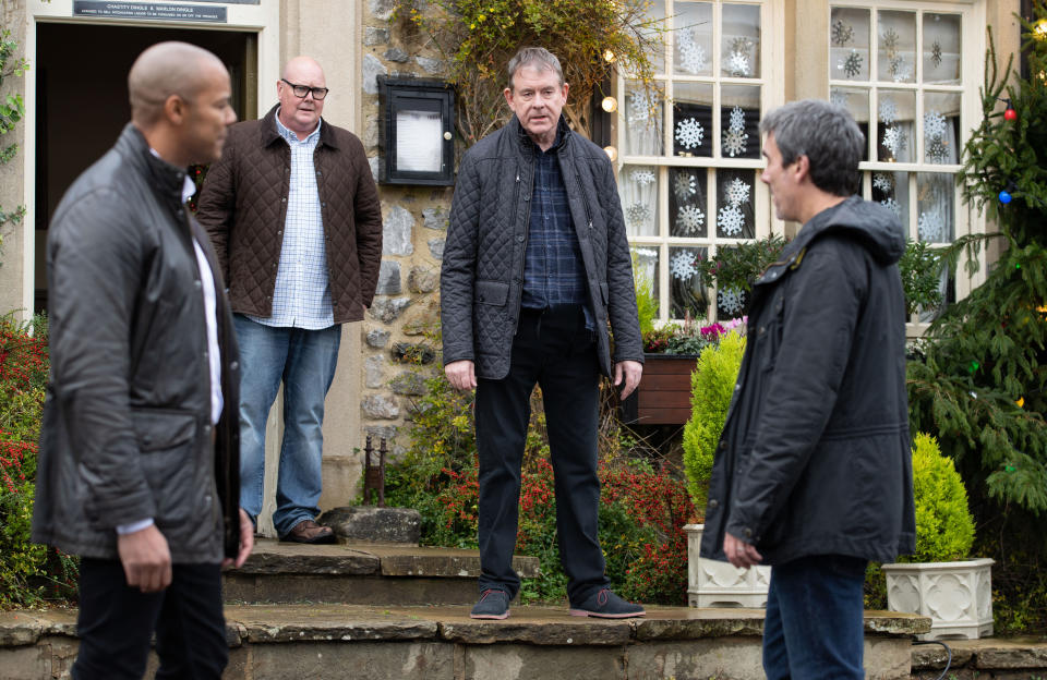 FROM ITV

STRICT EMBARGO
Print media - No Use Before Thursday 2nd December 2021
Online Media - No Use Before 0700hrs Thursday 2nd December 2021

Emmerdale - 9231

Tuesday 14th December 2021

Cain Dingle [JEFF HORDLEY] is seething to hear of Al GrantÕs [MICAHEL WILDMAN] latest antics and PC Swirling warns him away from Al.

Picture contact - David.crook@itv.com

Photographer - Mark Bruce

This photograph is (C) ITV Plc and can only be reproduced for editorial purposes directly in connection with the programme or event mentioned above, or ITV plc. Once made available by ITV plc Picture Desk, this photograph can be reproduced once only up until the transmission [TX] date and no reproduction fee will be charged. Any subsequent usage may incur a fee. This photograph must not be manipulated [excluding basic cropping] in a manner which alters the visual appearance of the person photographed deemed detrimental or inappropriate by ITV plc Picture Desk. This photograph must not be syndicated to any other company, publication or website, or permanently archived, without the express written permission of ITV Picture Desk. Full Terms and conditions are available on  www.itv.com/presscentre/itvpictures/terms
