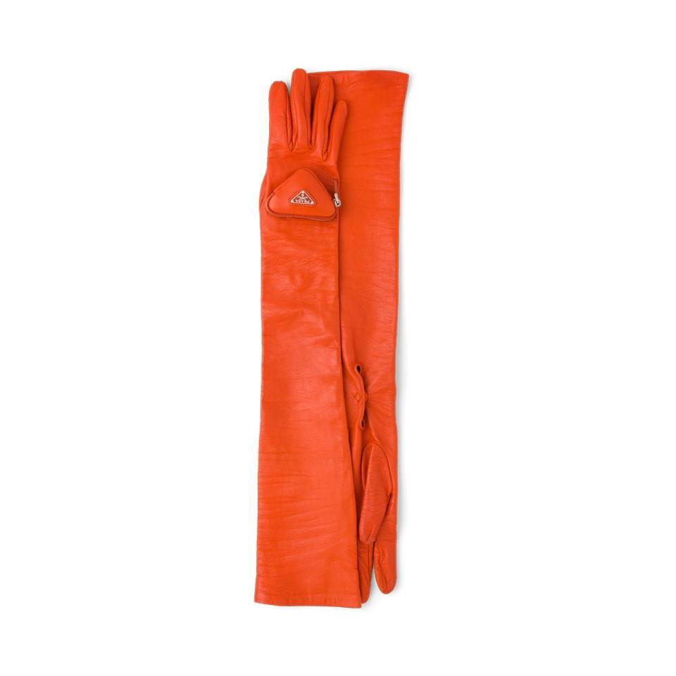 Long nappa leather gloves with pouch