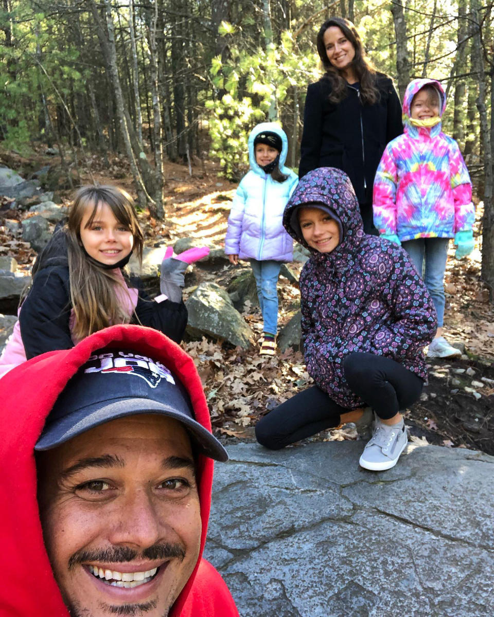 "Family hike to the top of the Blue Hills! Happy Thanksgiving!" Rob wrote alongside a woodsy selfie with his wife and daughters.