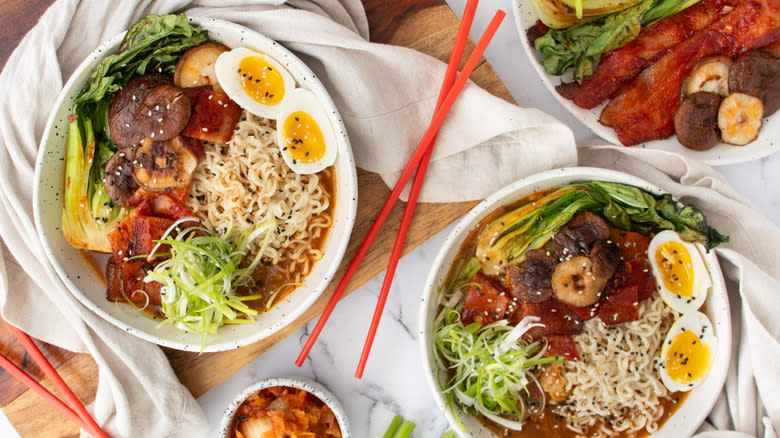 pork belly ramen in bowls